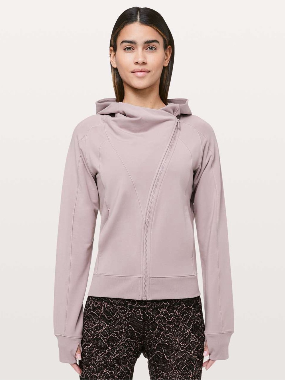 Lululemon Coast Hoodie Smokey Blush Mauve Pink Hooded Asymmetrical Zip Jacket 12